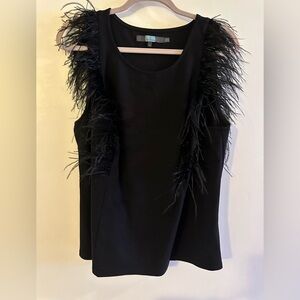 Anthropologie Black Blouse with Feather Trim Sz XL